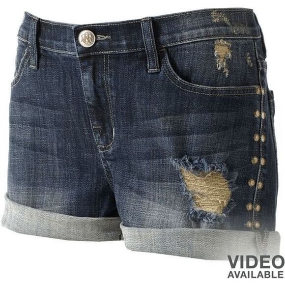 Rock & Republic Bumbershoot Studded Distressed Cut Off Jean Shorts, 14 - Picture 8 of 8